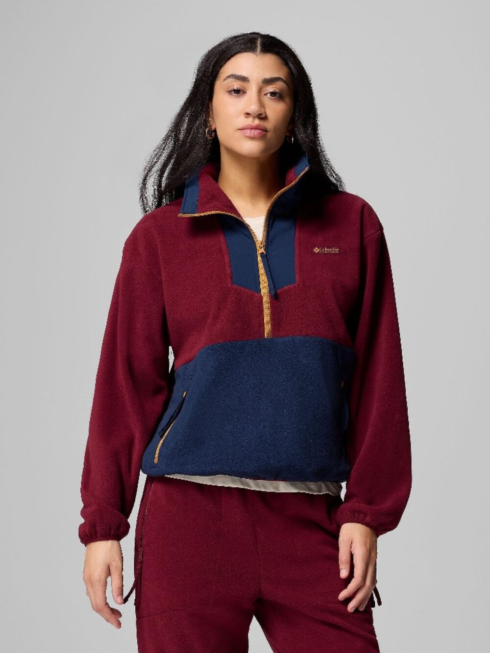 Columbia Women's Red Blue Sequoia Grove Half-Zip Fleece Sweatshirt Size XL